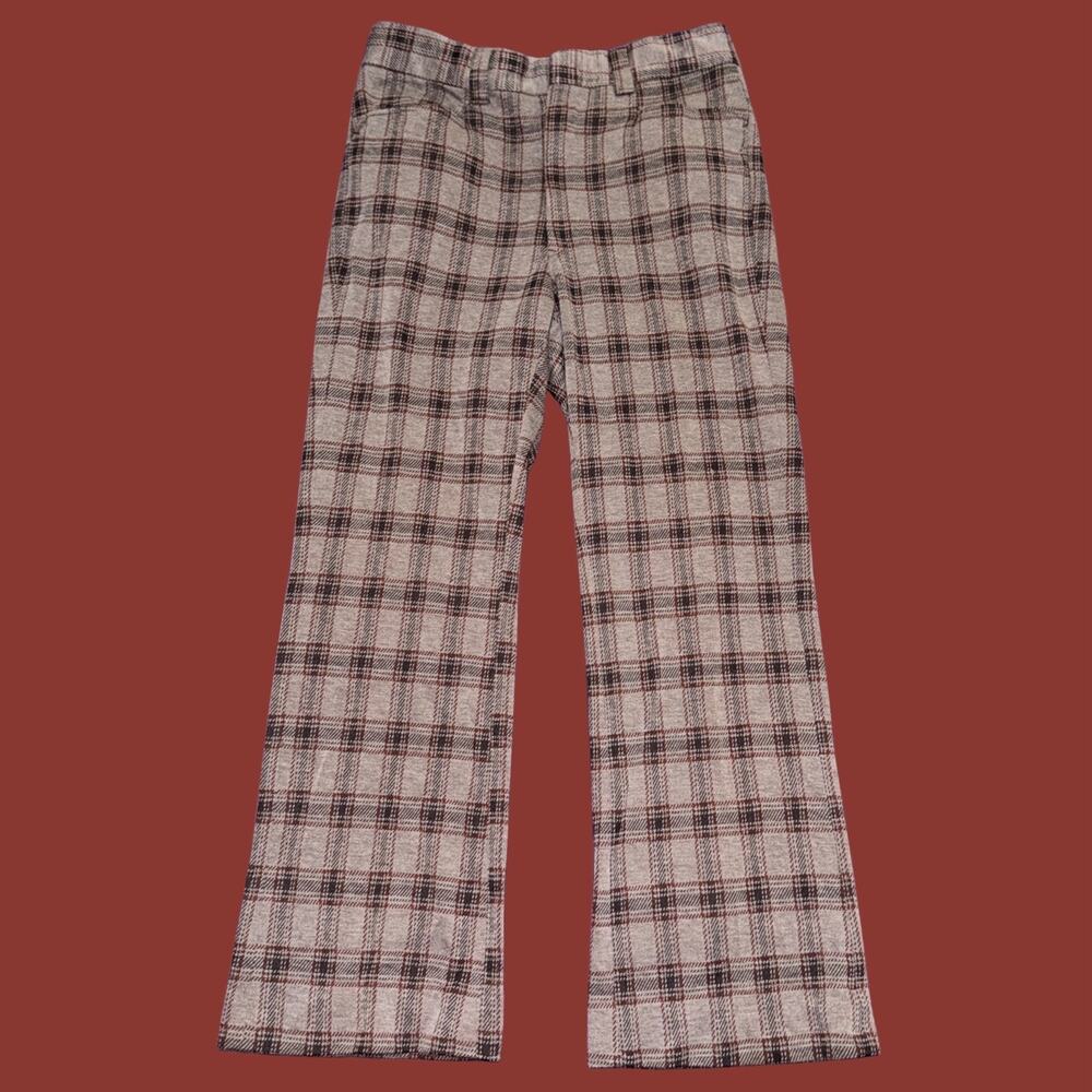 Deadstock Vtg 70s Plaid Bell Bottom High Rise Chino Pants - 32x30